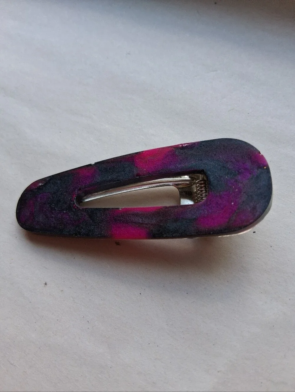 5/$25 Hand Crafted Pink and Black Snap Hair Clip
